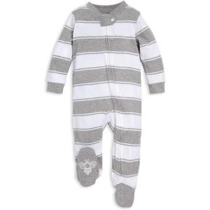 Burt’s Bees Baby Boys Sleep and Play PJs, 100% Organic Cotton One-Piece Zip Front Romper Jumpsuit Pajamas(Heather Grey Stripes)