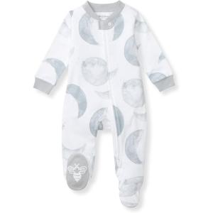 Burt’s Bees Baby Boys Sleep and Play PJs, 100% Organic Cotton One-Piece Zip Front Romper Jumpsuit Pajamas(Hello Moon Light Blue)