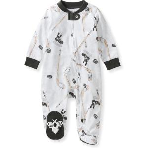 Burt’s Bees Baby Boys Sleep and Play PJs, 100% Organic Cotton One-Piece Zip Front Romper Jumpsuit Pajamas(Hockey Season)