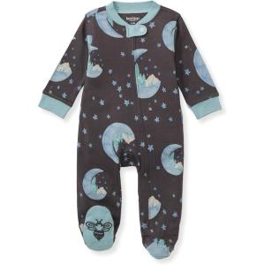 Burt’s Bees Baby Boys Sleep and Play PJs, 100% Organic Cotton One-Piece Zip Front Romper Jumpsuit Pajamas(Moonlit Forest)