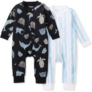 Burt’s Bees Baby Boys Sleep and Play PJs, 100% Organic Cotton One-Piece Zip Front Romper Jumpsuit Pajamas(Mosaic Sea Animals)