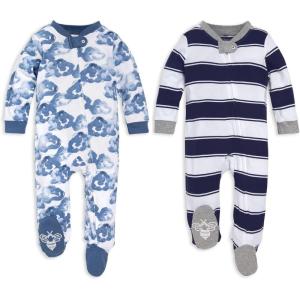 Burt’s Bees Baby Boys Sleep and Play PJs, 100% Organic Cotton One-Piece Zip Front Romper Jumpsuit Pajamas(Navy)