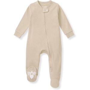Burt’s Bees Baby Boys Sleep and Play PJs, 100% Organic Cotton One-Piece Zip Front Romper Jumpsuit Pajamas(Neutral Solid Rib)