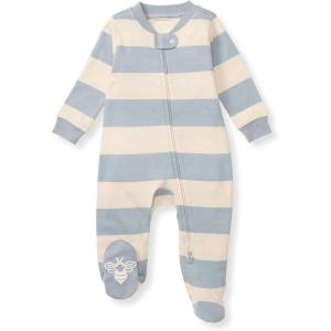 Burt’s Bees Baby Boys Sleep and Play PJs, 100% Organic Cotton One-Piece Zip Front Romper Jumpsuit Pajamas(Quarry Blue Rugby Stripe)