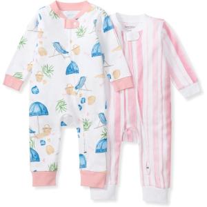 Burt’s Bees Baby Boys Sleep and Play PJs, 100% Organic Cotton One-Piece Zip Front Romper Jumpsuit Pajamas(Santorini Beach)