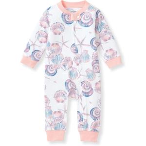 Burt’s Bees Baby Boys Sleep and Play PJs, 100% Organic Cotton One-Piece Zip Front Romper Jumpsuit Pajamas(Swirly Seashells)