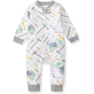 Burt’s Bees Baby Boys Sleep and Play PJs, 100% Organic Cotton One-Piece Zip Front Romper Jumpsuit Pajamas(Tool Box)