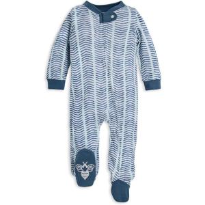 Burt’s Bees Baby Boys Sleep and Play PJs, 100% Organic Cotton One-Piece Zip Front Romper Jumpsuit Pajamas(Watercolor Chevron)