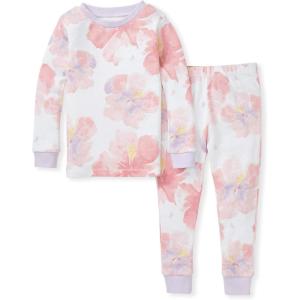 Burt’s Bees Baby Girls’ Pajamas, 2-Piece Long Sleeve Tee and Pants Organic Cotton PJ Set(Aloha Hibiscus)
