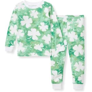 Burt’s Bees Baby Girls’ Pajamas, 2-Piece Long Sleeve Tee and Pants Organic Cotton PJ Set(Artsy Clover)