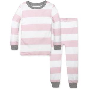Burt’s Bees Baby Girls’ Pajamas, 2-Piece Long Sleeve Tee and Pants Organic Cotton PJ Set(Blossom Rugby Stripe)
