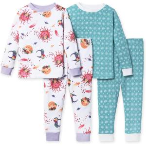 Burt’s Bees Baby Girls’ Pajamas, 2-Piece Long Sleeve Tee and Pants Organic Cotton PJ Set(Celestial & Mosaic)