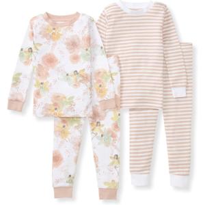 Burt’s Bees Baby Girls’ Pajamas, 2-Piece Long Sleeve Tee and Pants Organic Cotton PJ Set(Fairy Floral 2-pk)