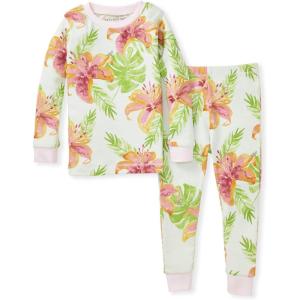 Burt’s Bees Baby Girls’ Pajamas, 2-Piece Long Sleeve Tee and Pants Organic Cotton PJ Set(Lily Oasis)