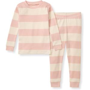 Burt’s Bees Baby Girls’ Pajamas, 2-Piece Long Sleeve Tee and Pants Organic Cotton PJ Set(Pink Sand Rugby Stripe)