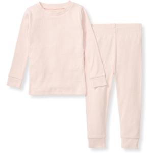 Burt’s Bees Baby Girls’ Pajamas, 2-Piece Long Sleeve Tee and Pants Organic Cotton PJ Set(Pink Solid Rib)