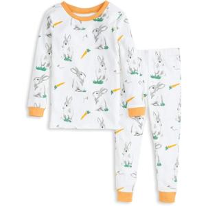 Burt’s Bees Baby Girls’ Pajamas, 2-Piece Long Sleeve Tee and Pants Organic Cotton PJ Set(Rabbit Habit)