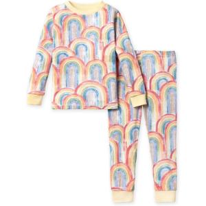 Burt’s Bees Baby Girls’ Pajamas, 2-Piece Long Sleeve Tee and Pants Organic Cotton PJ Set(Retro Rainbow)