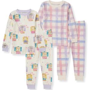Burt’s Bees Baby Girls’ Pajamas, 2-Piece Long Sleeve Tee and Pants Organic Cotton PJ Set(Swiss Chalet 2pk)