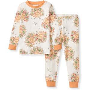Burt’s Bees Baby Girls’ Pajamas, 2-Piece Long Sleeve Tee and Pants Organic Cotton PJ Set(Vivid Turkey)