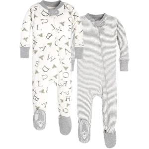 Burt’s Bees Baby baby-boys Sleeper Pjs, 100% Organic Cotton, One-piece Footie, Zip Up Jumpsuit, Snug Fit Pajamas(A Bee C/Stripe)