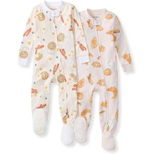 Burt’s Bees Baby baby-boys Sleeper Pjs, 100% Organic Cotton, One-piece Footie, Zip Up Jumpsuit, Snug Fit Pajamas(Eggs & Coffee)