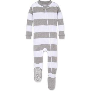Burt’s Bees Baby baby-boys Sleeper Pjs, 100% Organic Cotton, One-piece Footie, Zip Up Jumpsuit, Snug Fit Pajamas(Heather Grey Rugby Stripe)