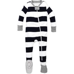 Burt’s Bees Baby baby-boys Sleeper Pjs, 100% Organic Cotton, One-piece Footie, Zip Up Jumpsuit, Snug Fit Pajamas(Midnight Rugby Stripe)