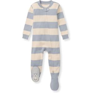 Burt’s Bees Baby baby-boys Sleeper Pjs, 100% Organic Cotton, One-piece Footie, Zip Up Jumpsuit, Snug Fit Pajamas(Quarry Blue Rugby Stripe)