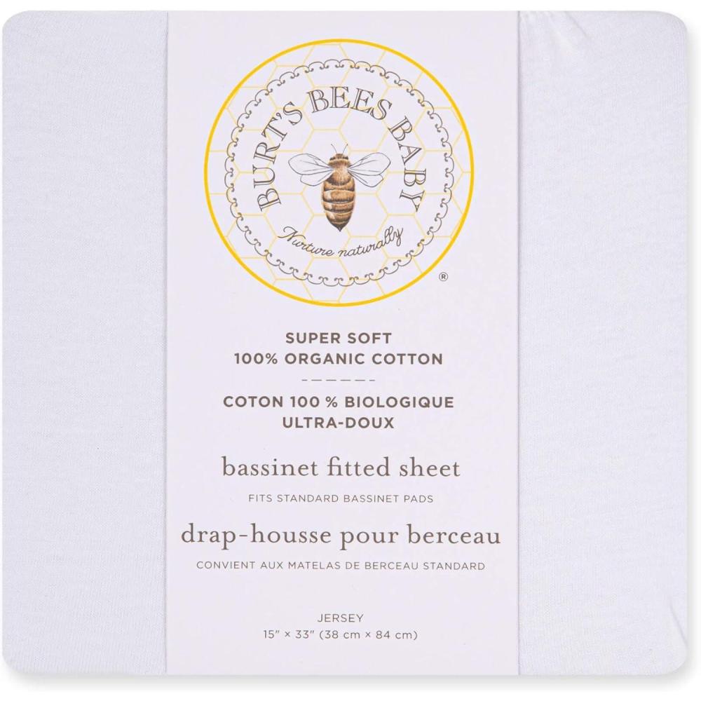 imageBassinet Sheet Infant Fitted BEESNUG Cover 100 Organic Cotton Soft Unisex Newborn Essentials for All Standard Oval or Rectangle Bassinet Bed Pads or Mattresses  15 x 33 InchesWhite