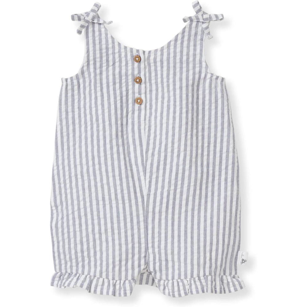 imageBurts Bees Baby Baby Girls Romper 100 Organic Cotton OnePiece Shortall Girl Outfit for Sizes Newborn to 24 MonthsStriped Seersucker