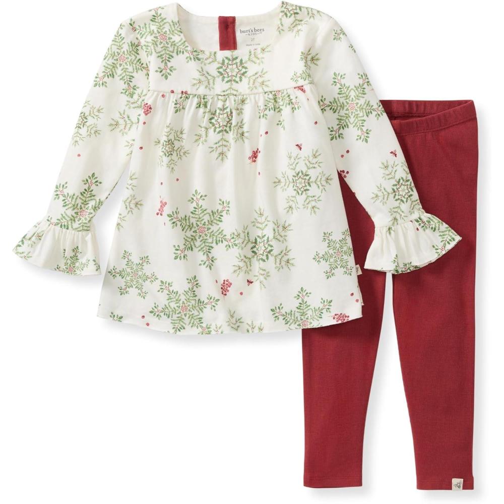 imageBurts Bees Baby Baby Girls Top and Pant Set Tunic and Leggings Bundle 100 Organic CottonHoliday Snowflakes