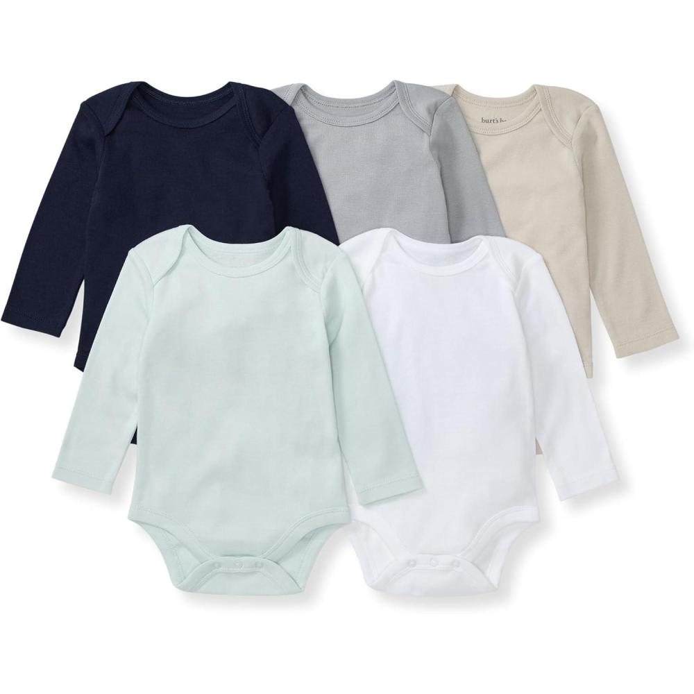 imageBurts Bees Baby Bodysuits Short Sleeve and Long Sleeve OnePieces 100 Organic Cotton Pack of 5Midnight Long Sleeve