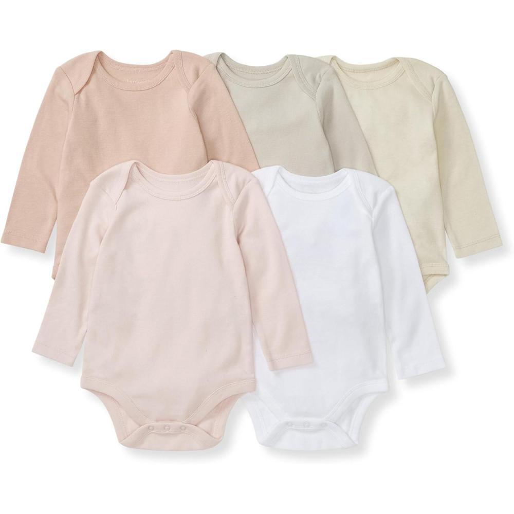 imageBurts Bees Baby Bodysuits Short Sleeve and Long Sleeve OnePieces 100 Organic Cotton Pack of 5Pink Sand Long Sleeve