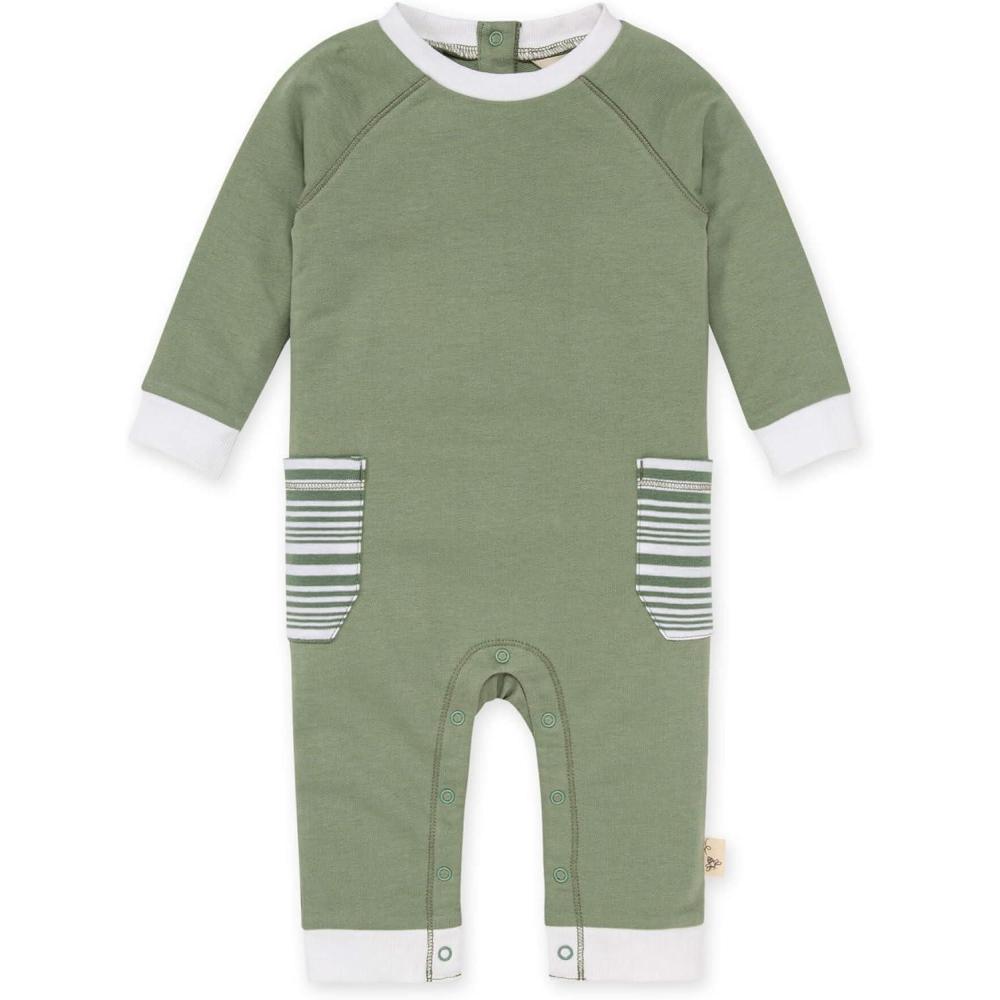 imageBurts Bees Baby Boys 100 Organic OnePiece Long Sleeve CoverallGreen Bay Pocket