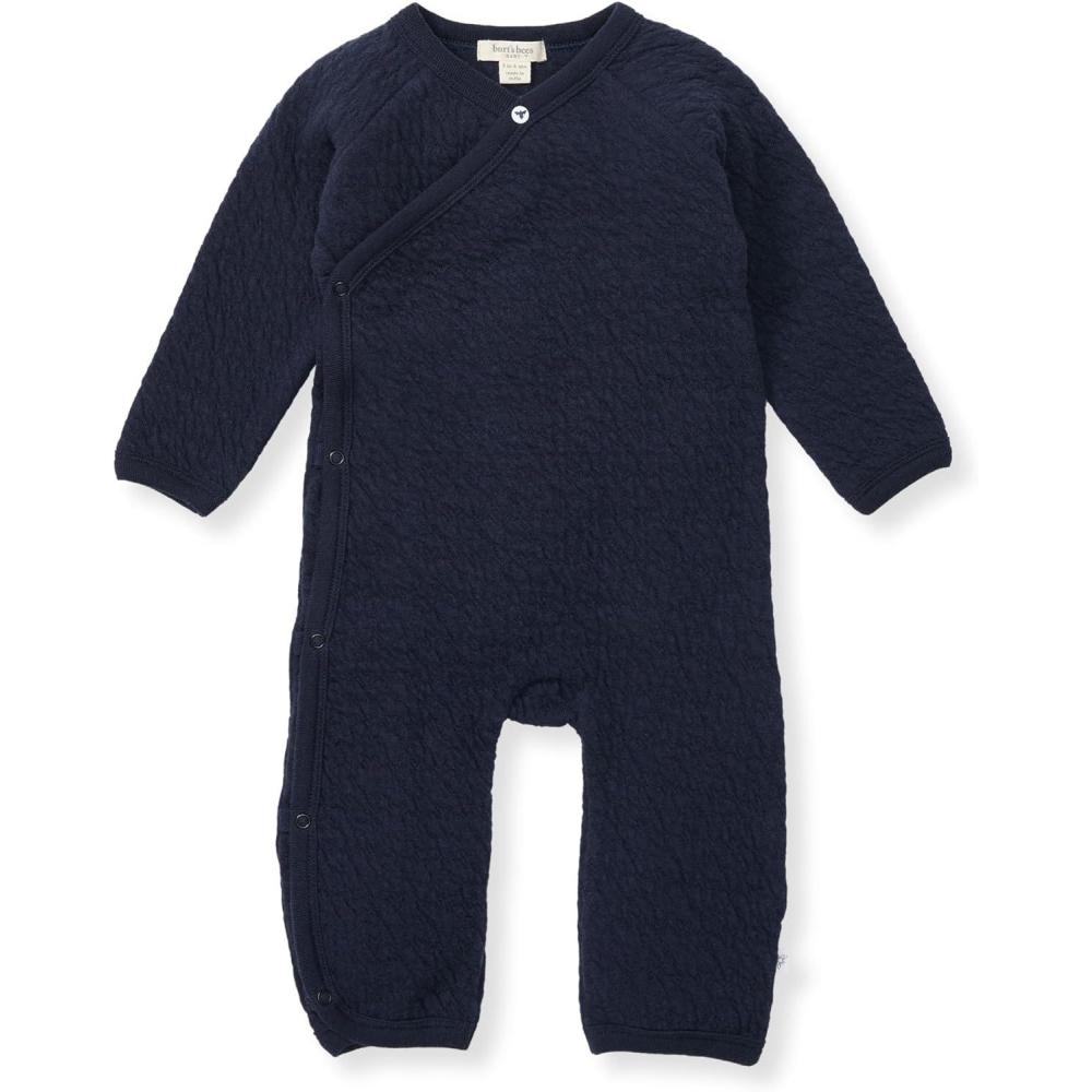 imageBurts Bees Baby Boys 100 Organic OnePiece Long Sleeve CoverallMidnight Quited Bee