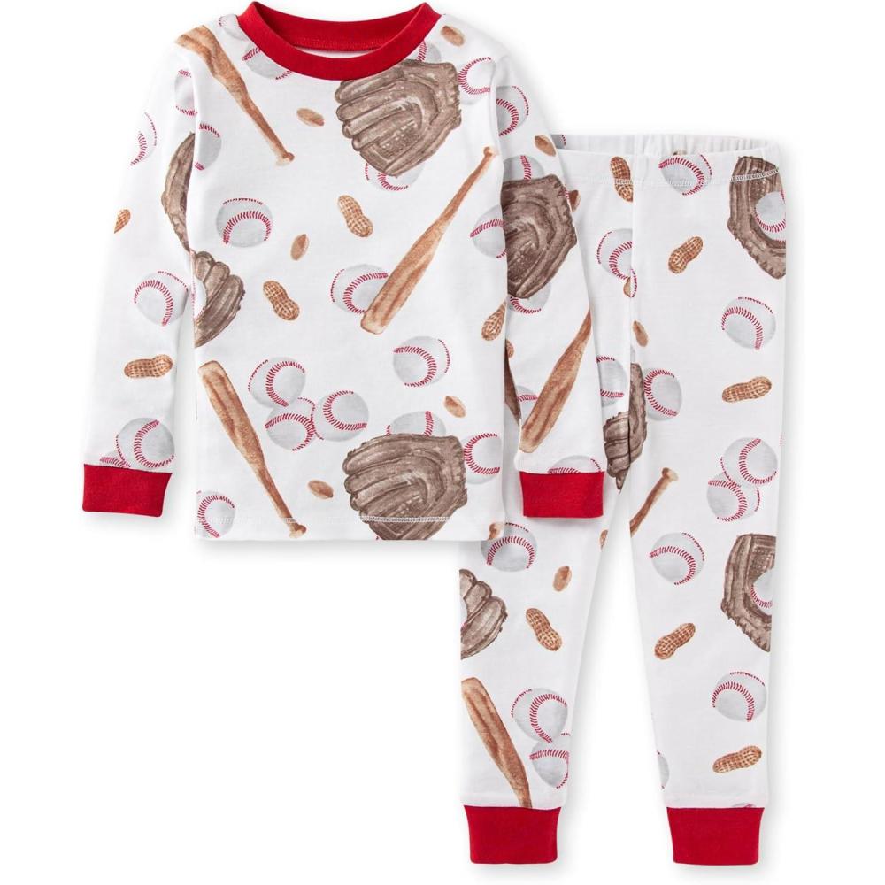 imageBurts Bees Baby Boys 2Piece Long Sleeve Tee and Pants Organic Cotton Pajama SetBaseball