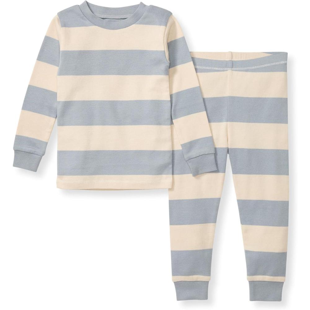 imageBurts Bees Baby Boys 2Piece Long Sleeve Tee and Pants Organic Cotton Pajama SetBlue Rugby Stripe