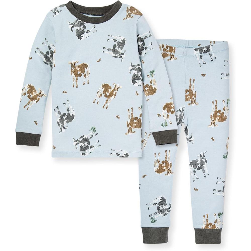 imageBurts Bees Baby Boys 2Piece Long Sleeve Tee and Pants Organic Cotton Pajama SetMr Moo