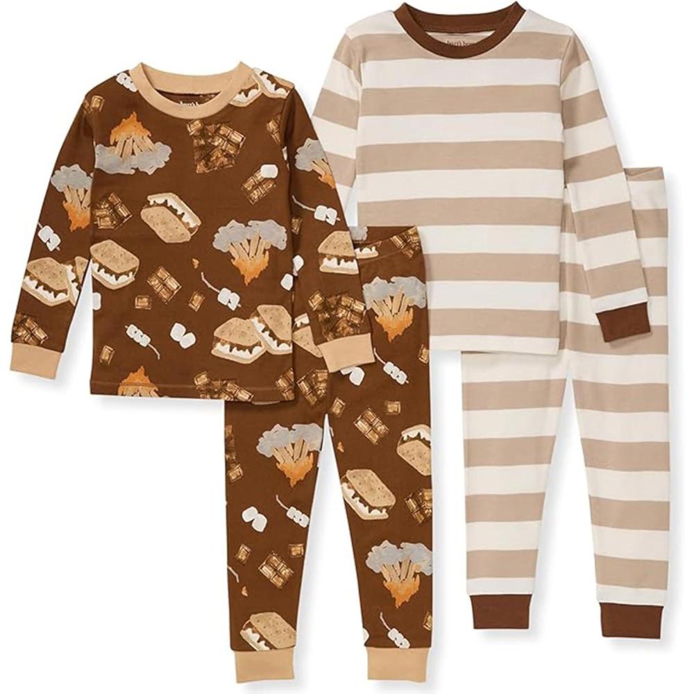 imageBurts Bees Baby Boys 2Piece Long Sleeve Tee and Pants Organic Cotton Pajama SetSmores Please