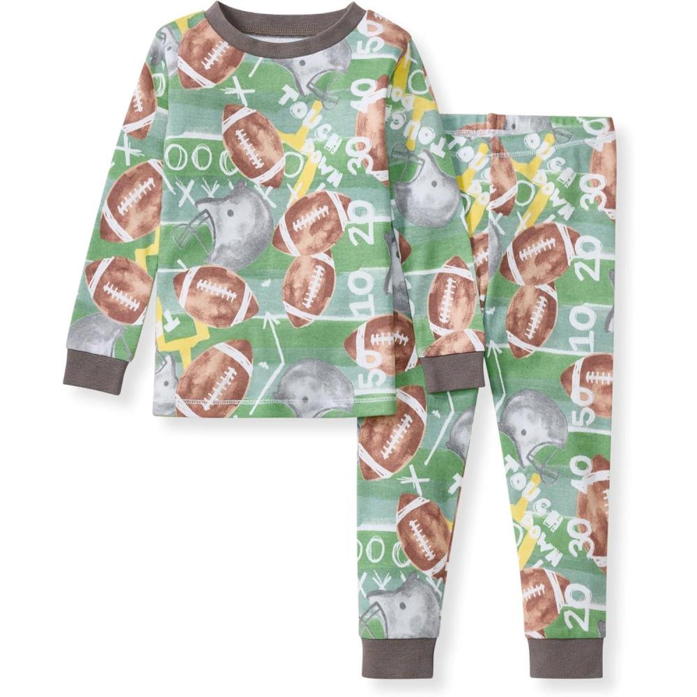 imageBurts Bees Baby Boys 2Piece Long Sleeve Tee and Pants Organic Cotton Pajama SetTouchdown