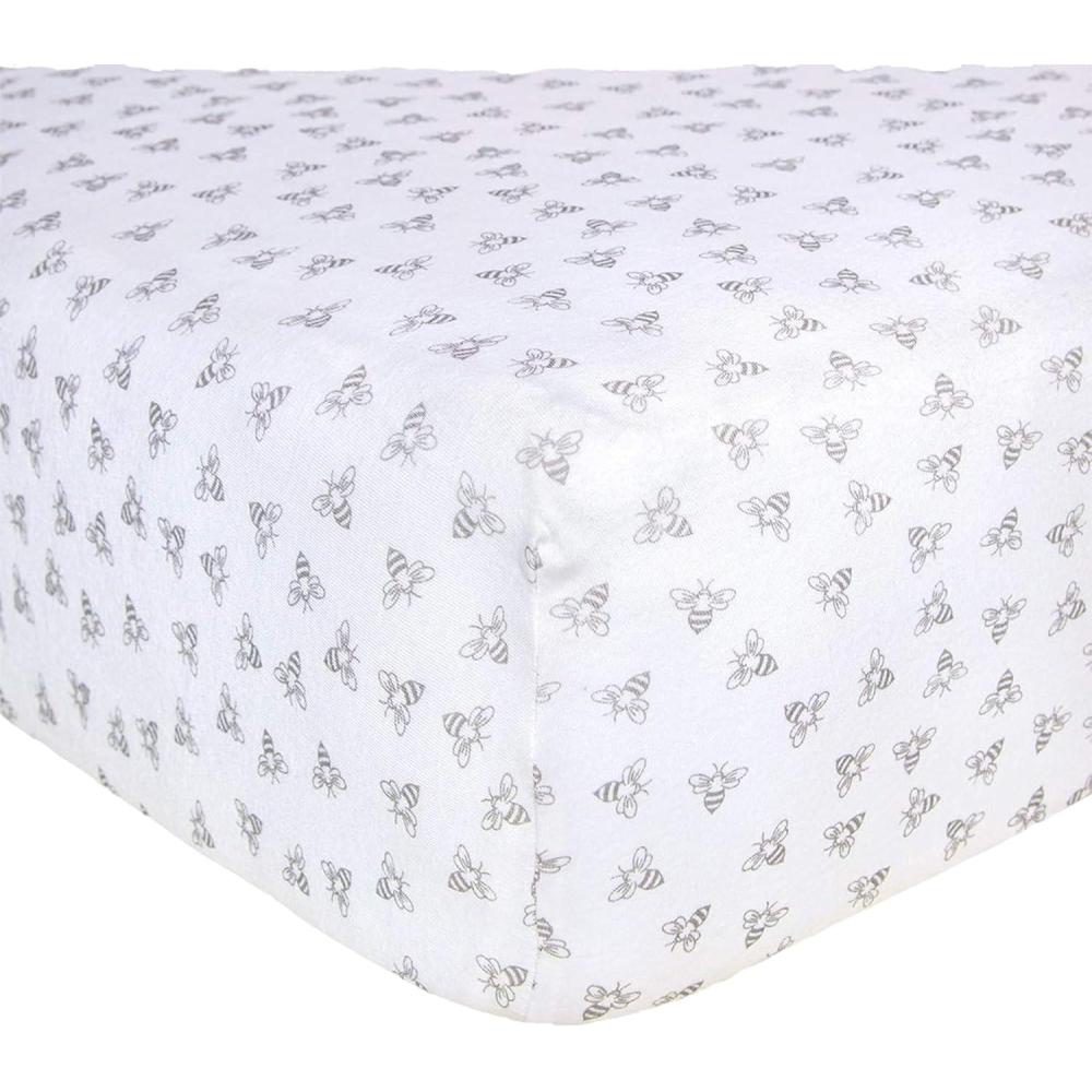 imageBurts Bees Baby Essential Organic Cotton Fitted Crib Sheet Breathable for Boy Girl Standard Crib ampamp Toddler MattressesHeather Grey Honeybee