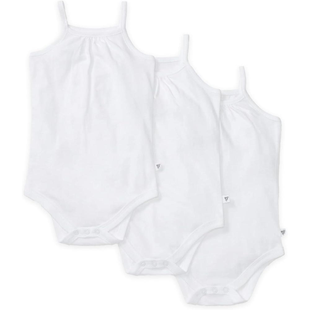 imageBurts Bees Baby Girls OnePiece Organic Cotton Camisole Bodysuits 3PackCloud White Camis