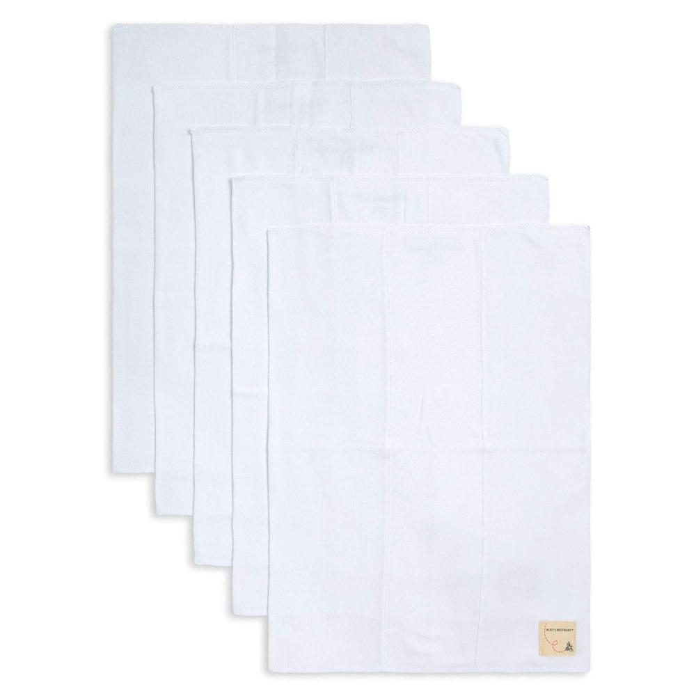 imageBurts Bees Baby Infant Burp Cloths 100 Organic Cotton Extra Absorbent Soft Fabric Drool Cloths 5Pack Newborn MustHave Essential Large Burping Cloths One Size 17 x 1175 InchesCloud White Solid