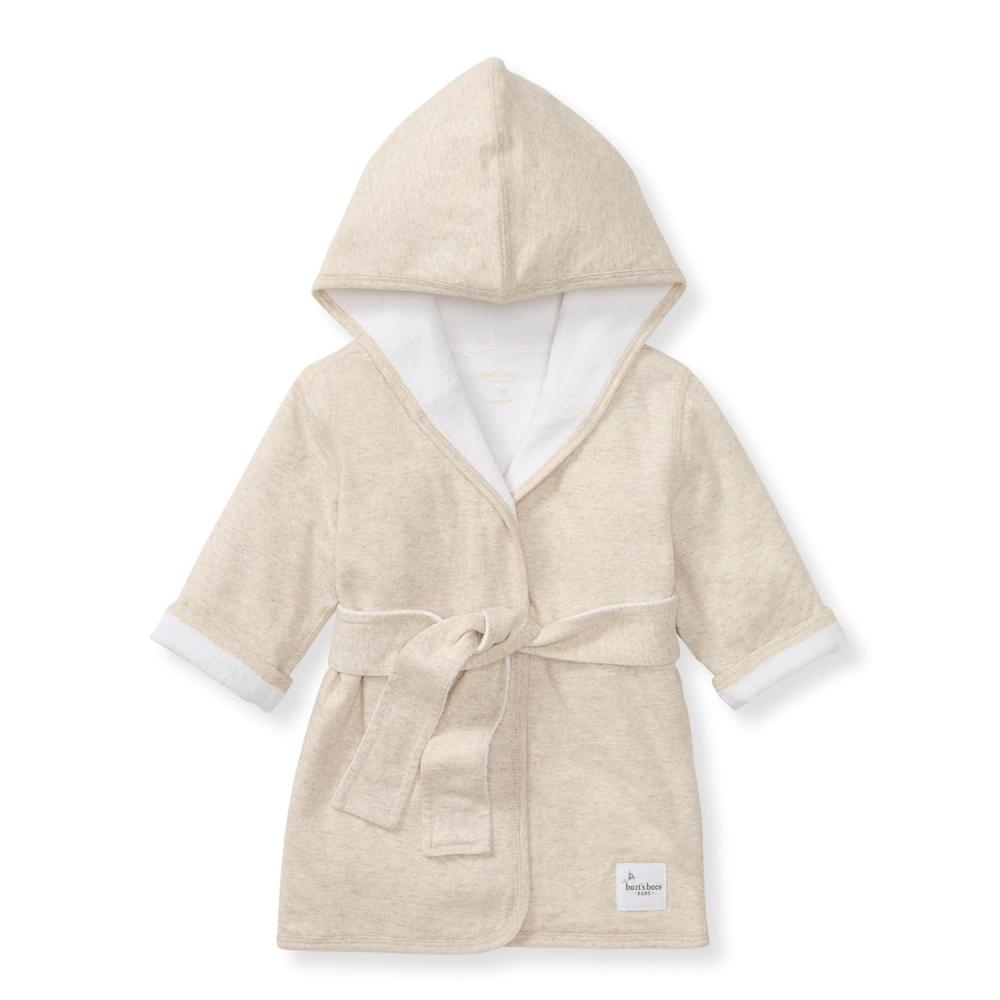 imageBurts Bees Baby Infant Hooded Robe Organic Knit Terry Unisex Bathrobe Newborn Bath Essentials Unisex Boys and Girls Size 09 Months OldOatmeal