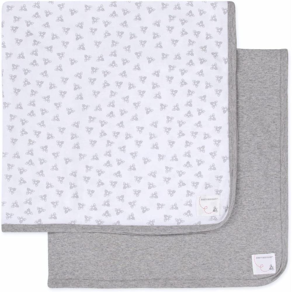 imageBurts Bees Baby Infant Receiving Blankets Made with 100 Organic Cotton Stretchy and Soft Honey Bee Newborn Swaddle Blanket Size 29 x 29 Inches 2 Pack SetGrey Bees