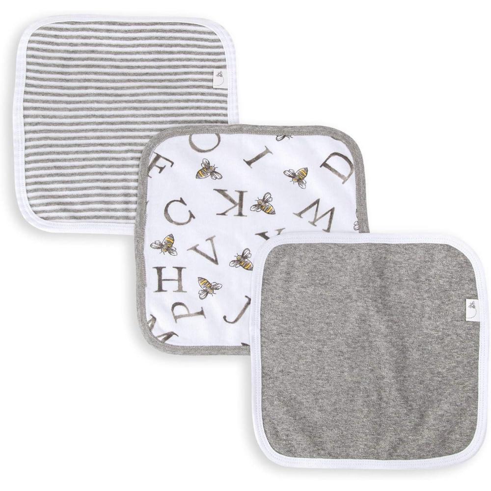imageBurts Bees Baby Infant Washcloths 100 Organic Cotton Soft and Super Absorbent Knit Terry Wash Cloth  3 Pack SetAbeec