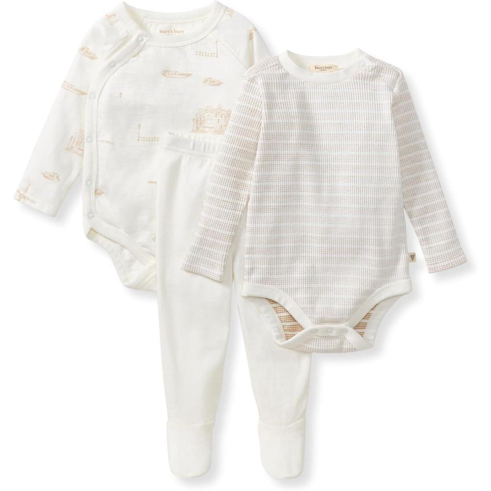 imageBurts Bees Baby Unisex 3Piece Bodysuit and Pant Set 100 Organic Cotton Infant OutfitAmsterdam