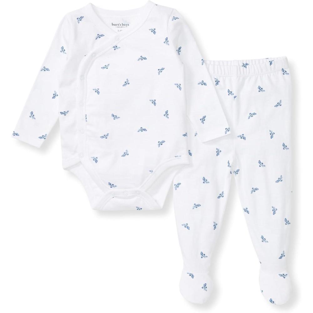 imageBurts Bees Baby Unisex Bodysuit and Pant Set 100 Organic CottonBlue Micro Bee