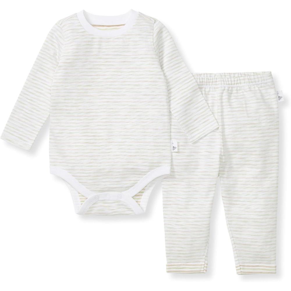 imageBurts Bees Baby Unisex Bodysuit and Pant Set 100 Organic CottonMossy Green Stripe